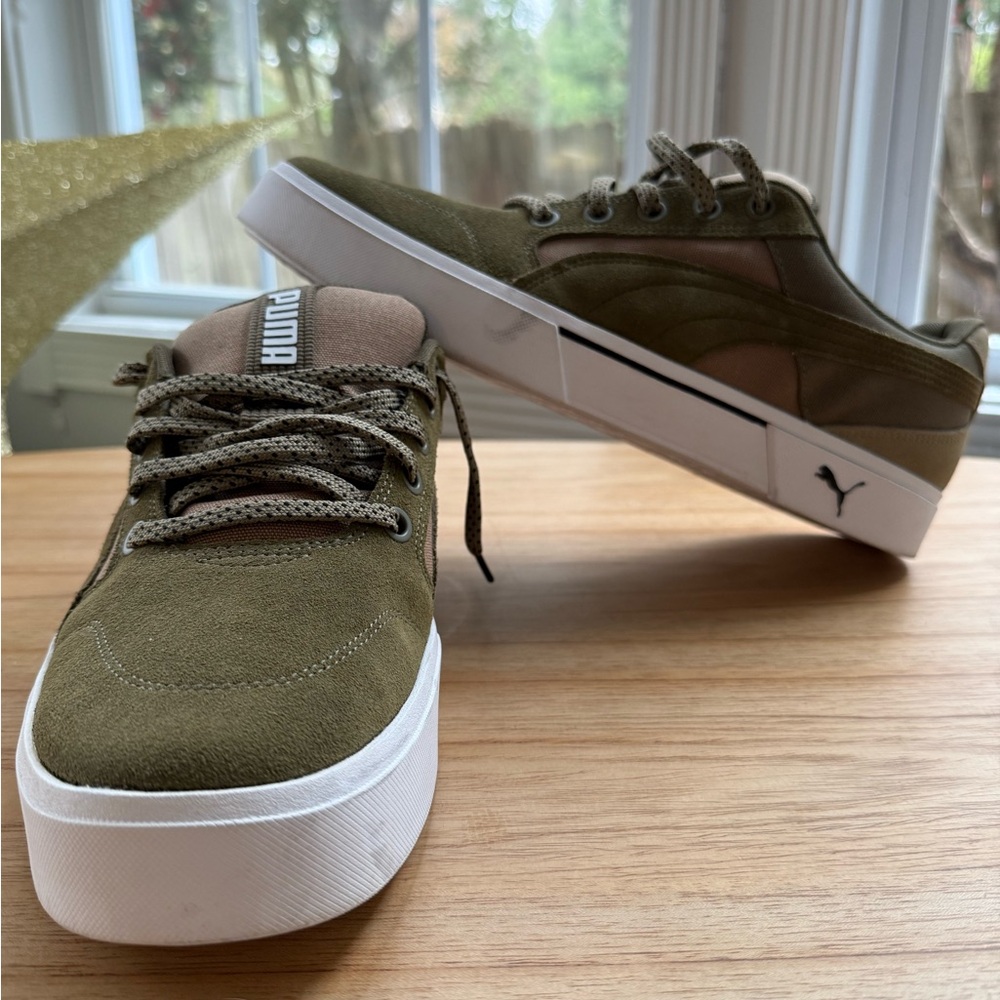 Puma Olive Green Suede Low-Top Sneakers | SoftFoam+ | Men’s US 14